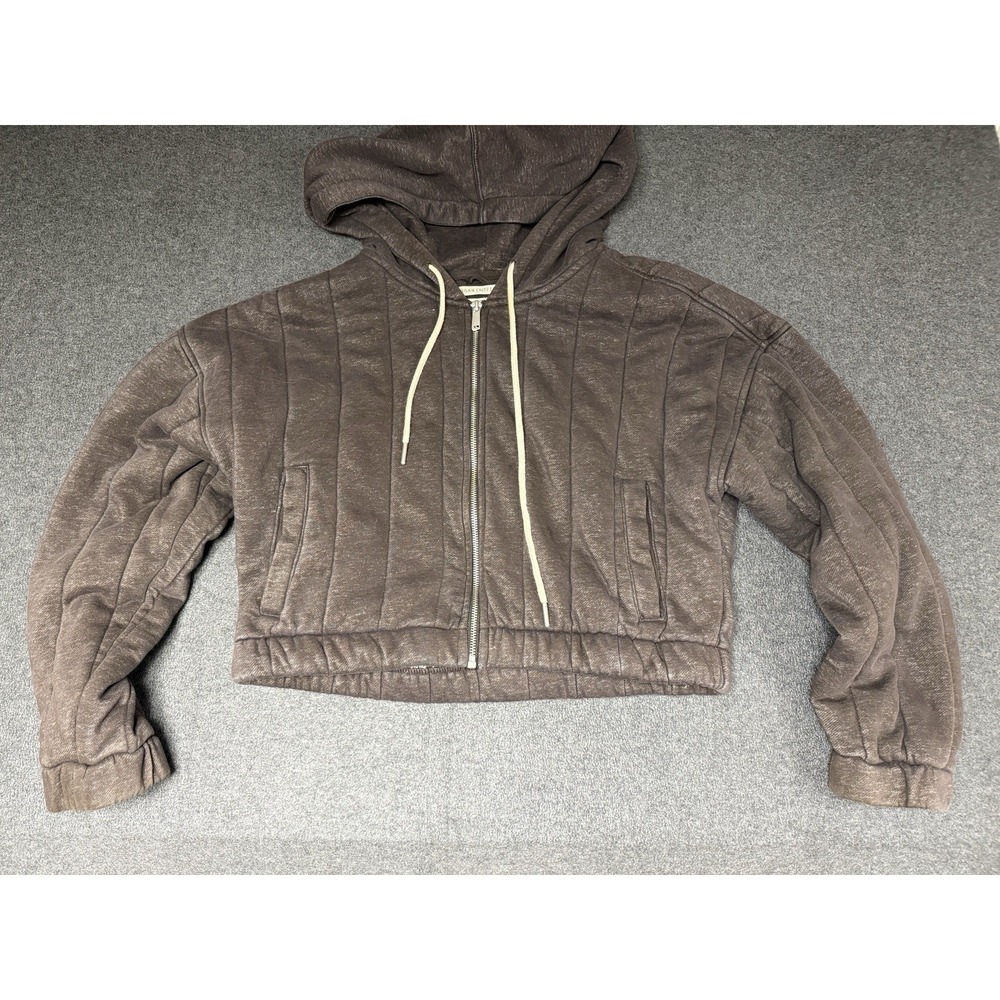 Urban Outfitters Small Brown Quilted Crop Hoodie Full Zip Soft Cozy Streetwear S - Picture 7 of 9
